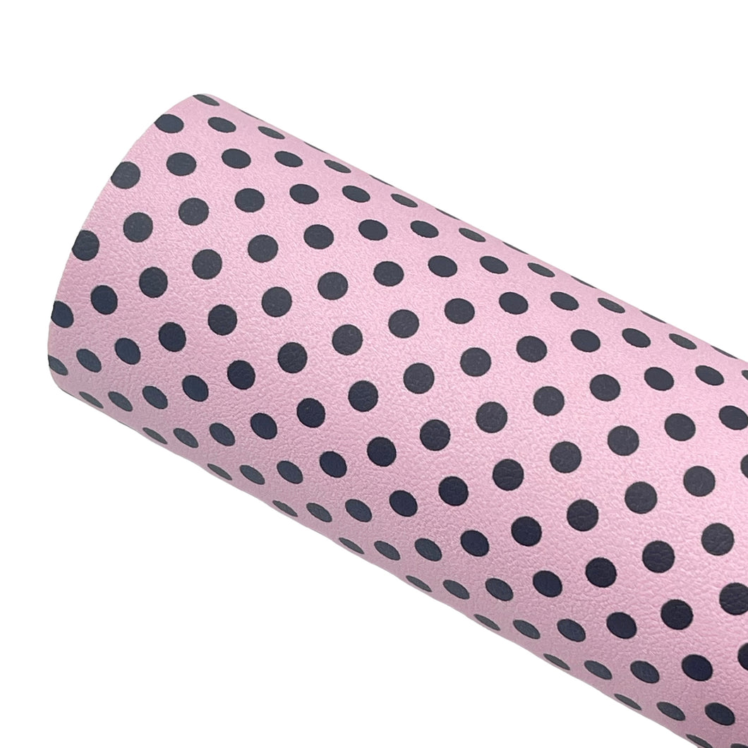 BLACK DOTS ON PINK - Custom Printed Smooth Faux Leather