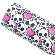 Load image into Gallery viewer, SKULLS &amp; HEARTS - Custom Printed Smooth Faux Leather
