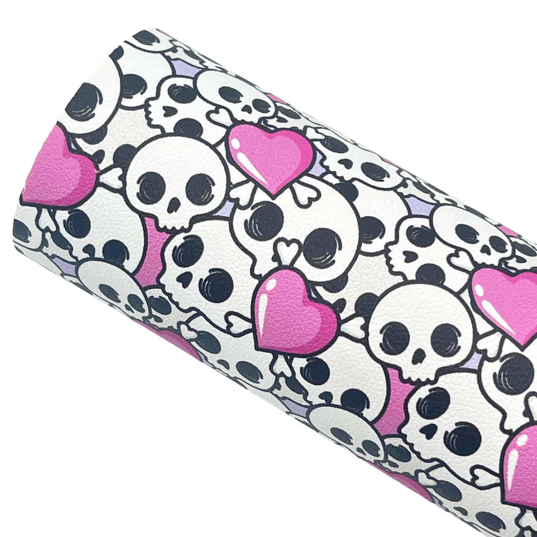 SKULLS & HEARTS - Custom Printed Smooth Faux Leather
