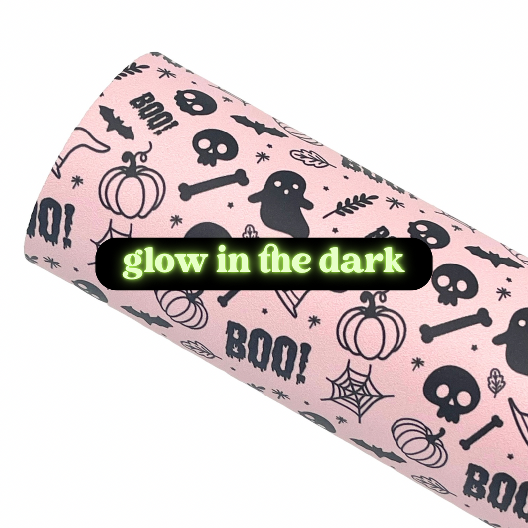 GLOW IN THE DARK PINK HALLOWEEN - Custom Printed Glow Faux Leather