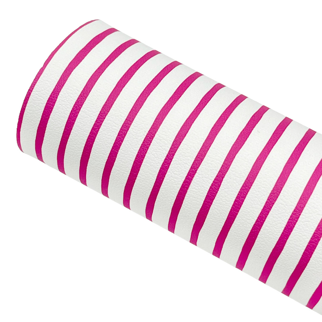 FUCHSIA STELLAR STRIPES - Custom Printed Smooth Faux Leather