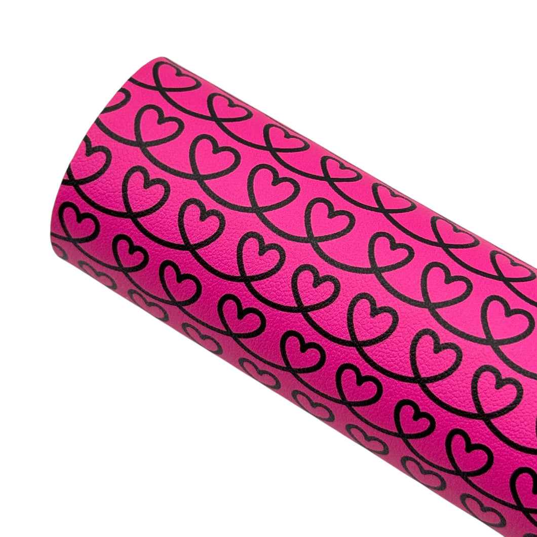 HOT PINK HEARTS - Custom Printed Smooth Faux Leather