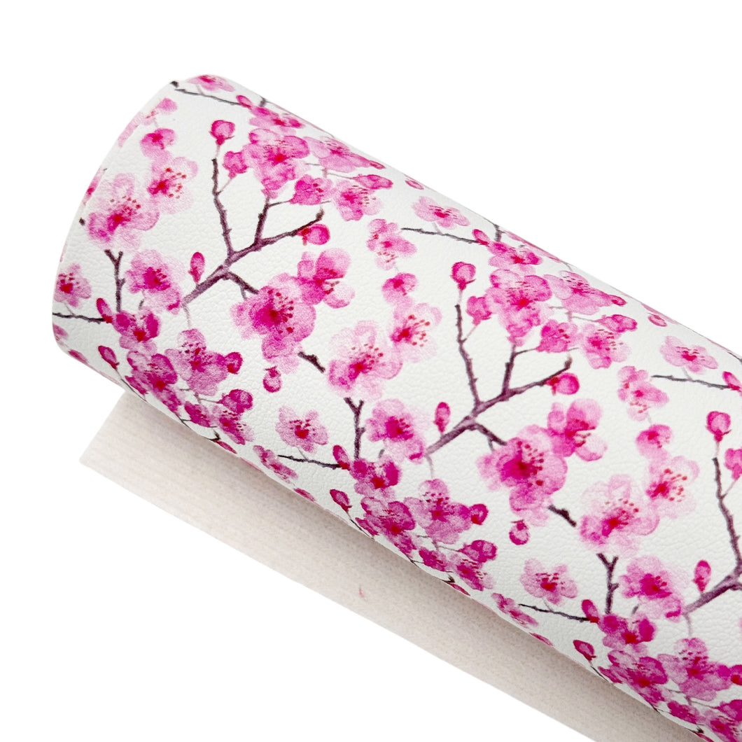 PINK CHERRY BLOSSOMS - Custom Printed Smooth Faux Leather