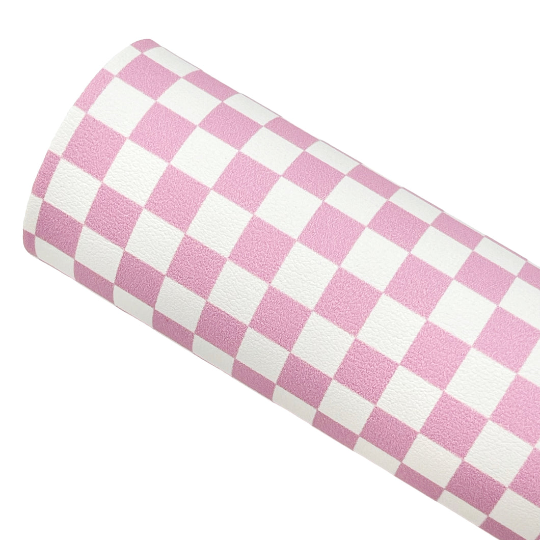 PINK CHECKERBOARD CHIC - Custom Printed Smooth Faux Leather