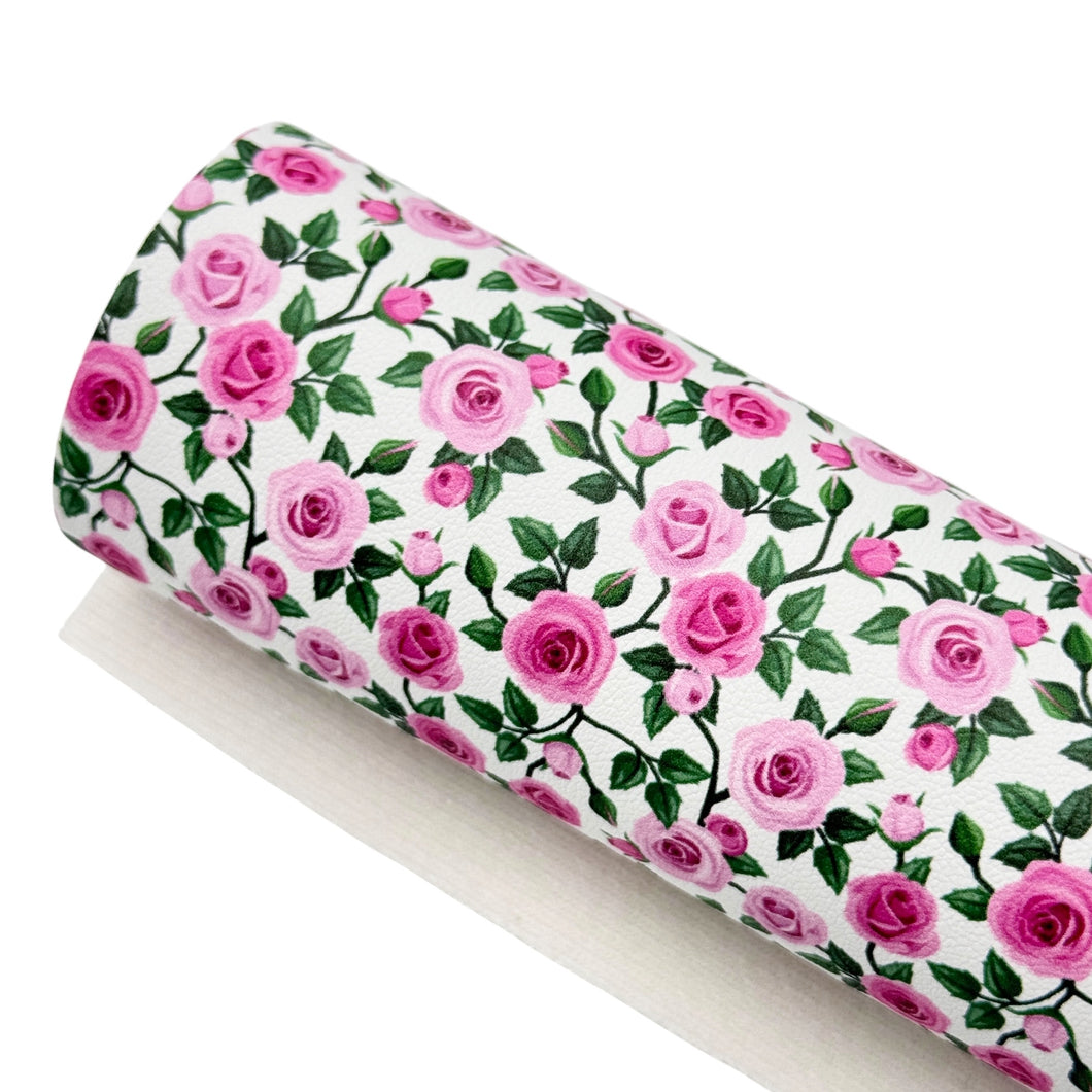 PINK ROSES - Custom Printed Smooth Faux Leather