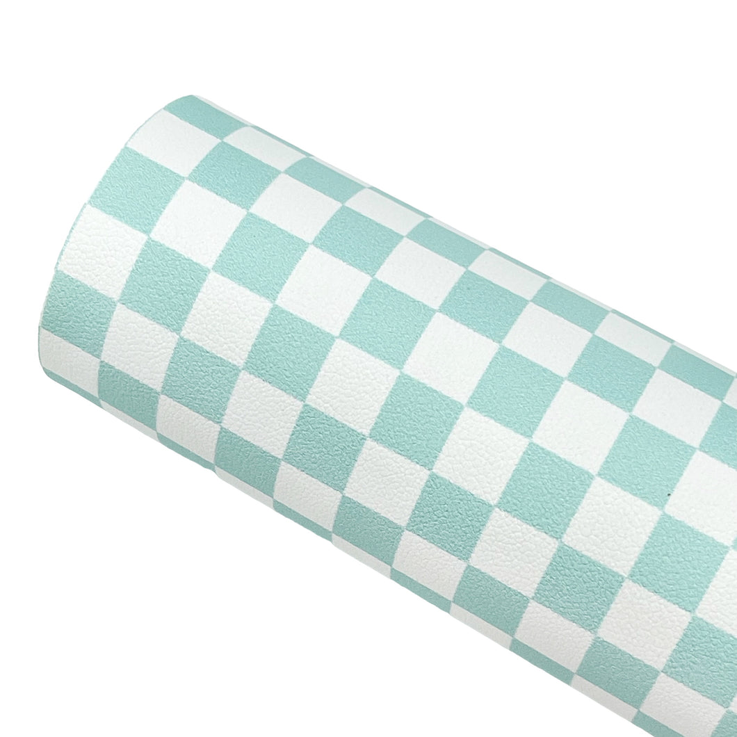 MINT CHECKERBOARD CHIC - Custom Printed Smooth Faux Leather