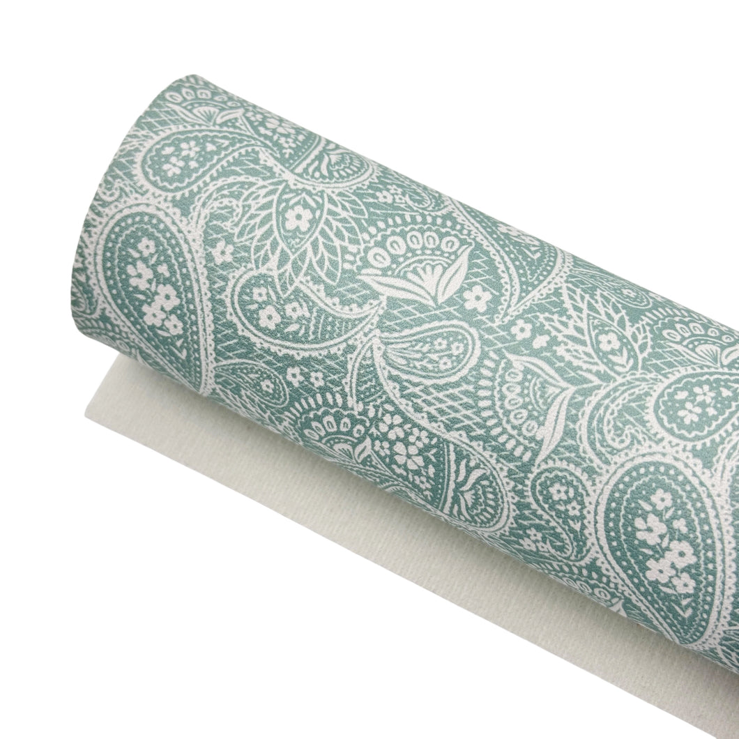 SAGE PAISLEY - Custom Printed Smooth Faux Leather