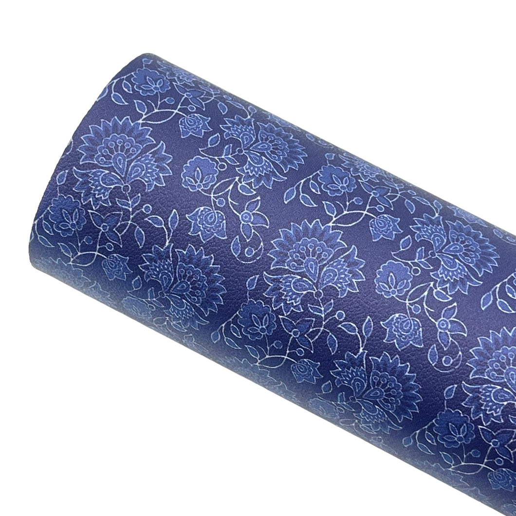 BLUE PAISLEY - Custom Printed Smooth Faux Leather