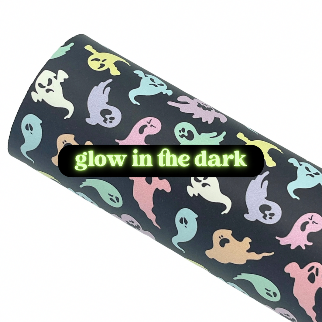 GLOW IN THE DARK SPOOKTACULAR GHOSTS - Custom Printed Glow Faux Leather