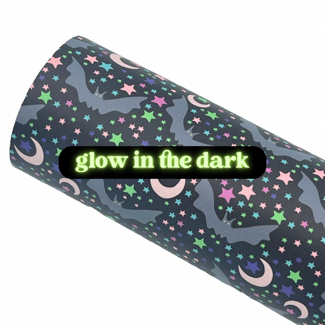 GLOW IN THE DARK BATS IN THE NIGHT - Custom Printed Glow Faux Leather