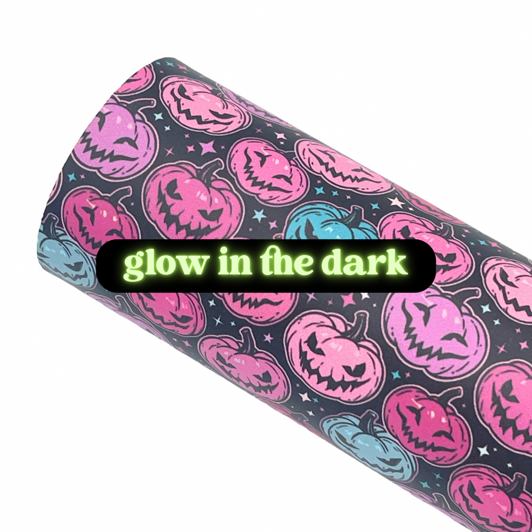 GLOW IN THE DARK PUMPKIN POSSE - Custom Printed Glow Faux Leather