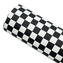 Load image into Gallery viewer, BLACK CHECKERBOARD CHIC - Custom Printed Smooth Faux Leather
