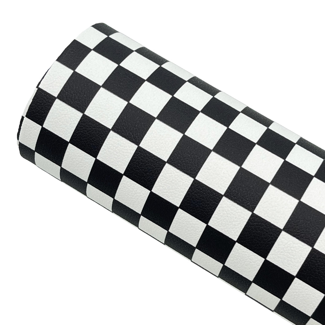 BLACK CHECKERBOARD CHIC - Custom Printed Smooth Faux Leather