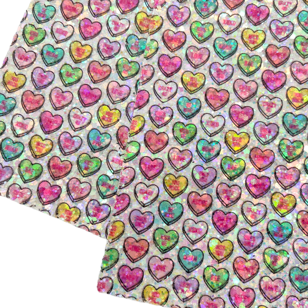 ***IMPERFECT*** CANDY HEARTS - Custom Printed Chunky Glitter