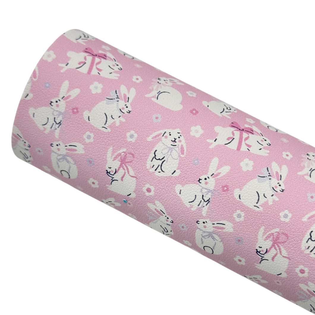 CUTE PINK BUNNIES - Custom Printed Smooth Faux Leather