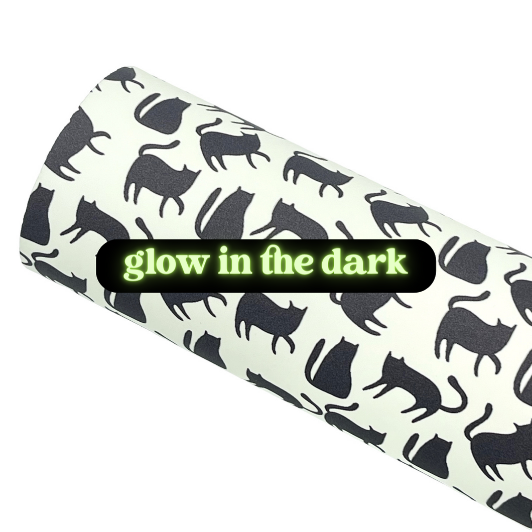 GLOW IN THE DARK MYSTERIOUS BLACK CATS - Custom Printed Glow Faux Leather