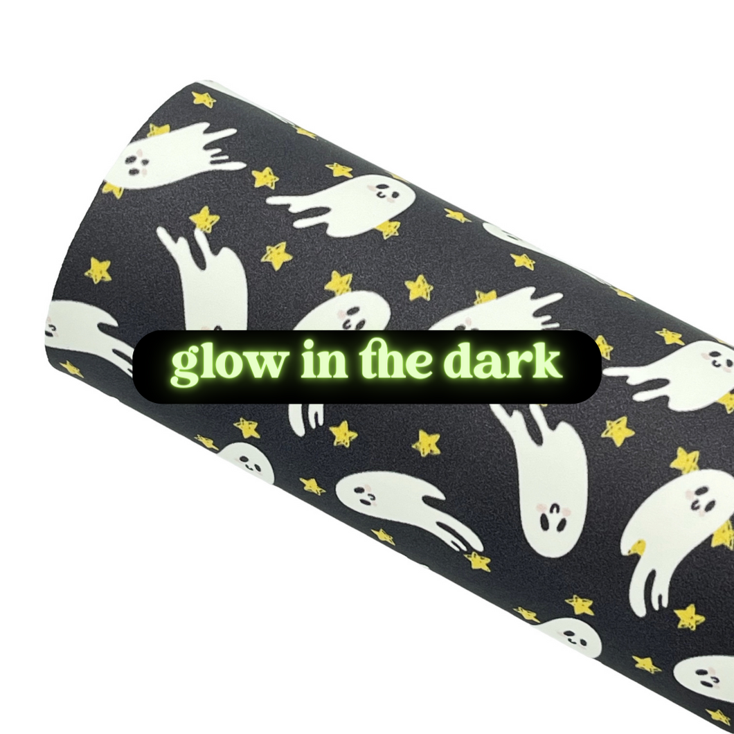 GLOW IN THE DARK GHOULISH GHOSTS - Custom Printed Glow Faux Leather