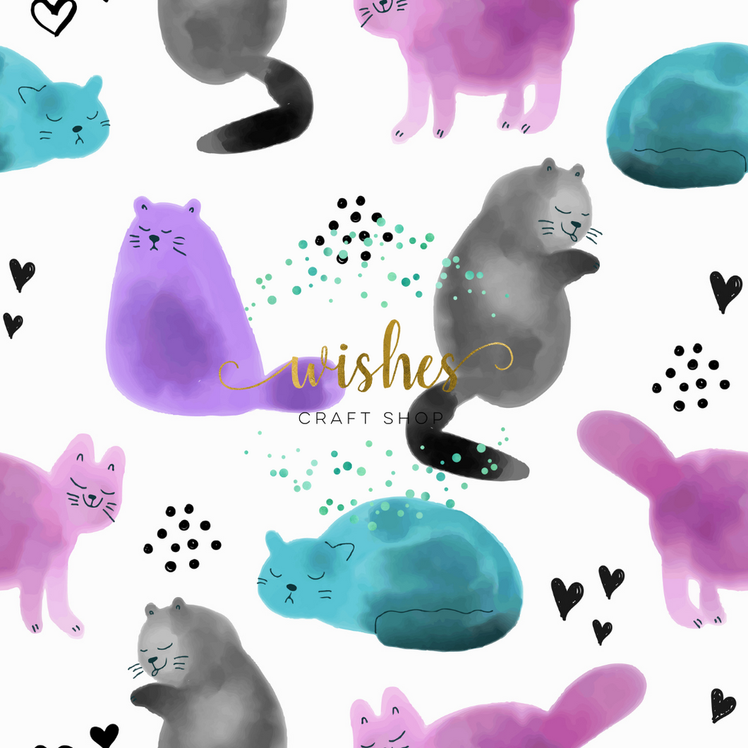 WATERCOLOR CATS - Custom Printed Fabric