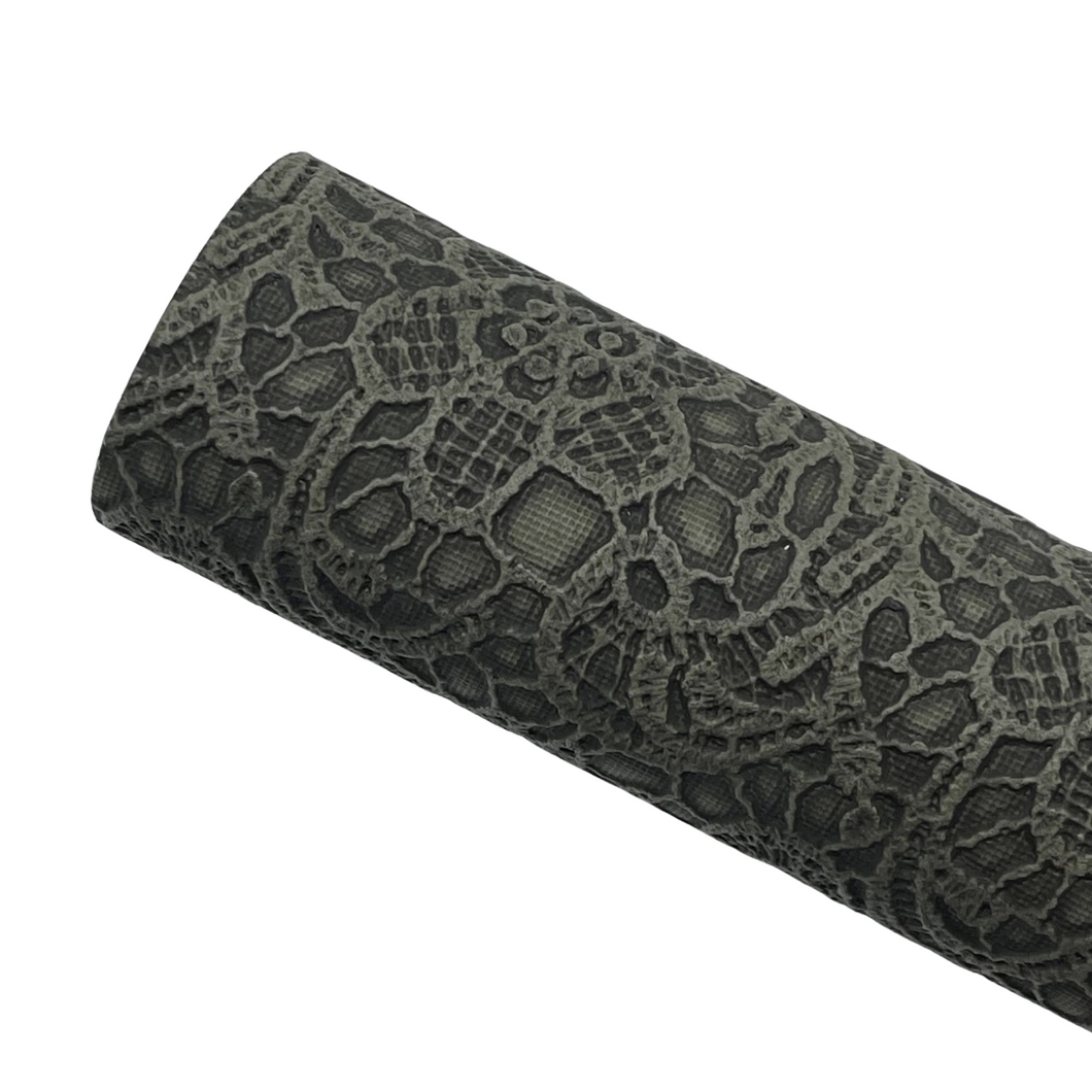 CHARCOAL FOREST FLORAL LACE - Textured Faux Leather