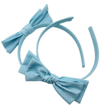 Load image into Gallery viewer, BLUE SWISS DOTS - Printed Bow Headband
