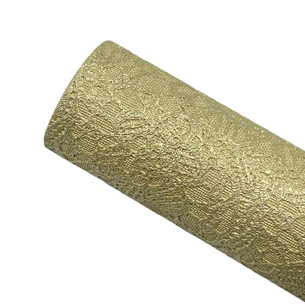 GOLD FLORAL LACE - Textured Faux Leather
