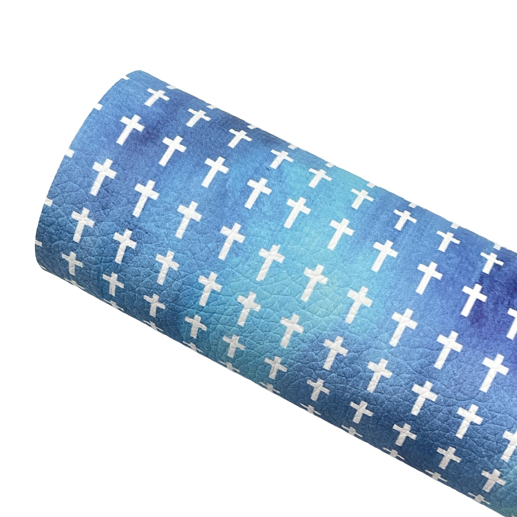 DEEP BLUE WATERCOLOR CROSSES - Custom Printed Leather