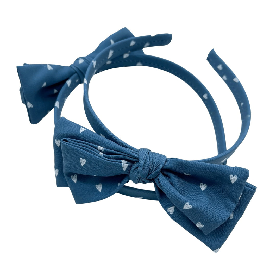 NAVY HEARTS - Printed Bow Headband