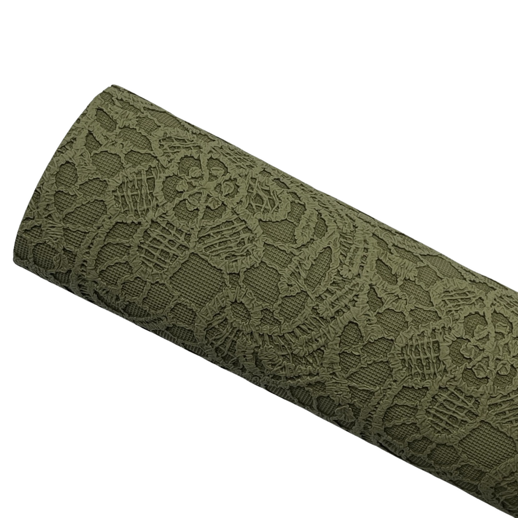 OLIVE FLORAL LACE - Textured Faux Leather