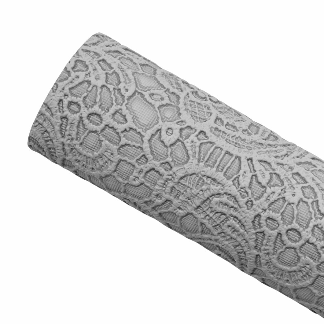 GREY FLORAL LACE - Textured Faux Leather