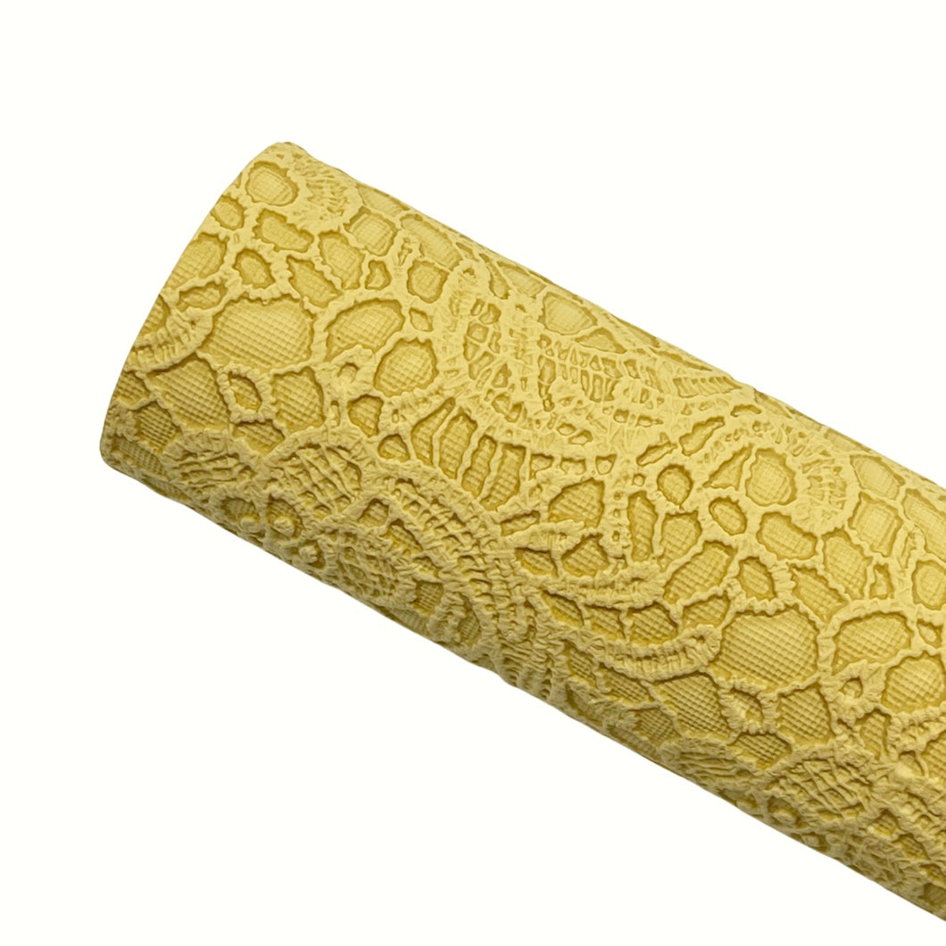 YELLOW FLORAL LACE - Textured Faux Leather