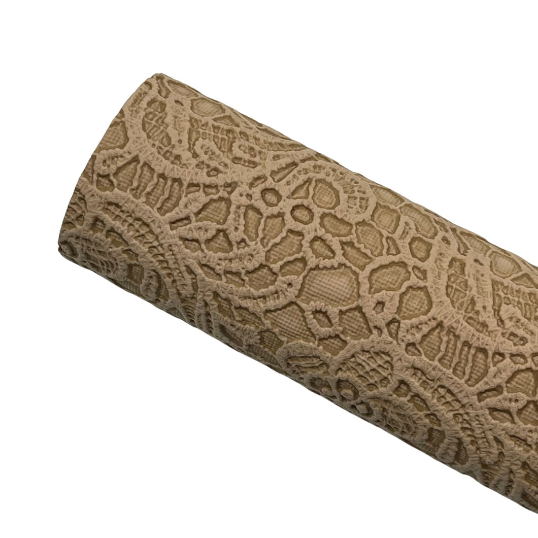 CARAMEL FLORAL LACE - Textured Faux Leather