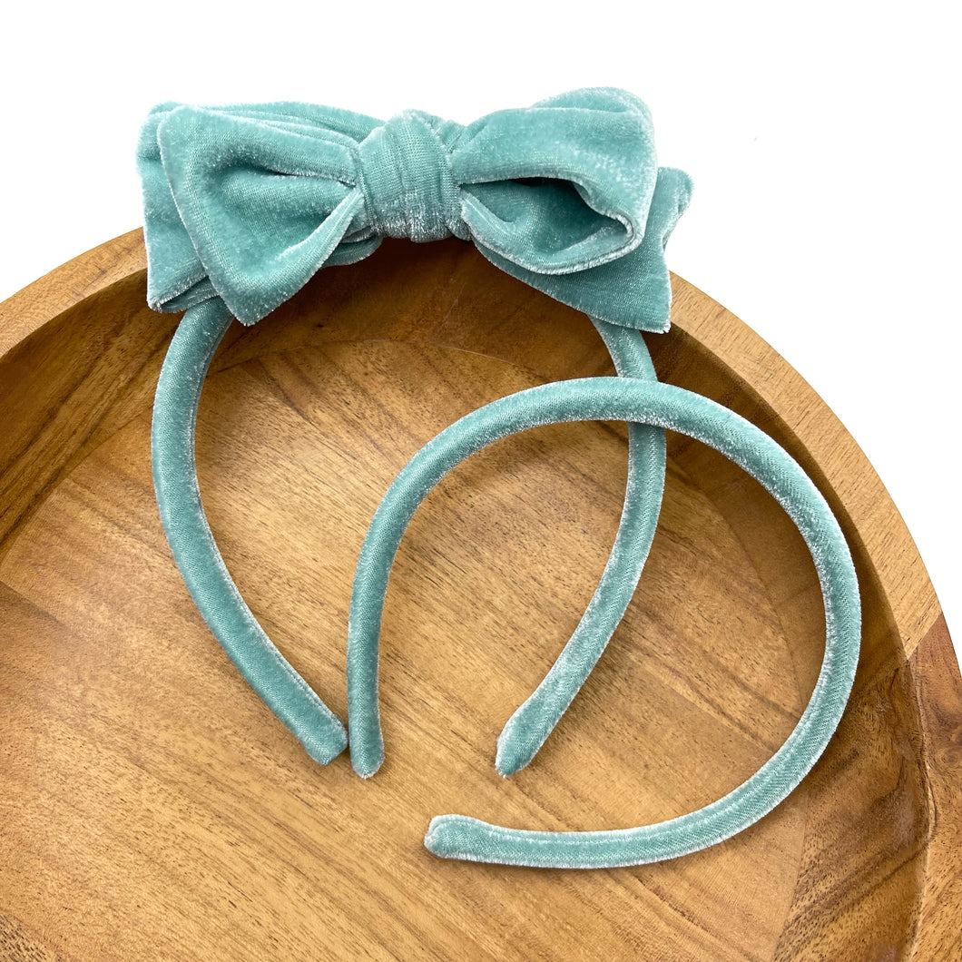 LIGHT TEAL VELVET - Bow Headband