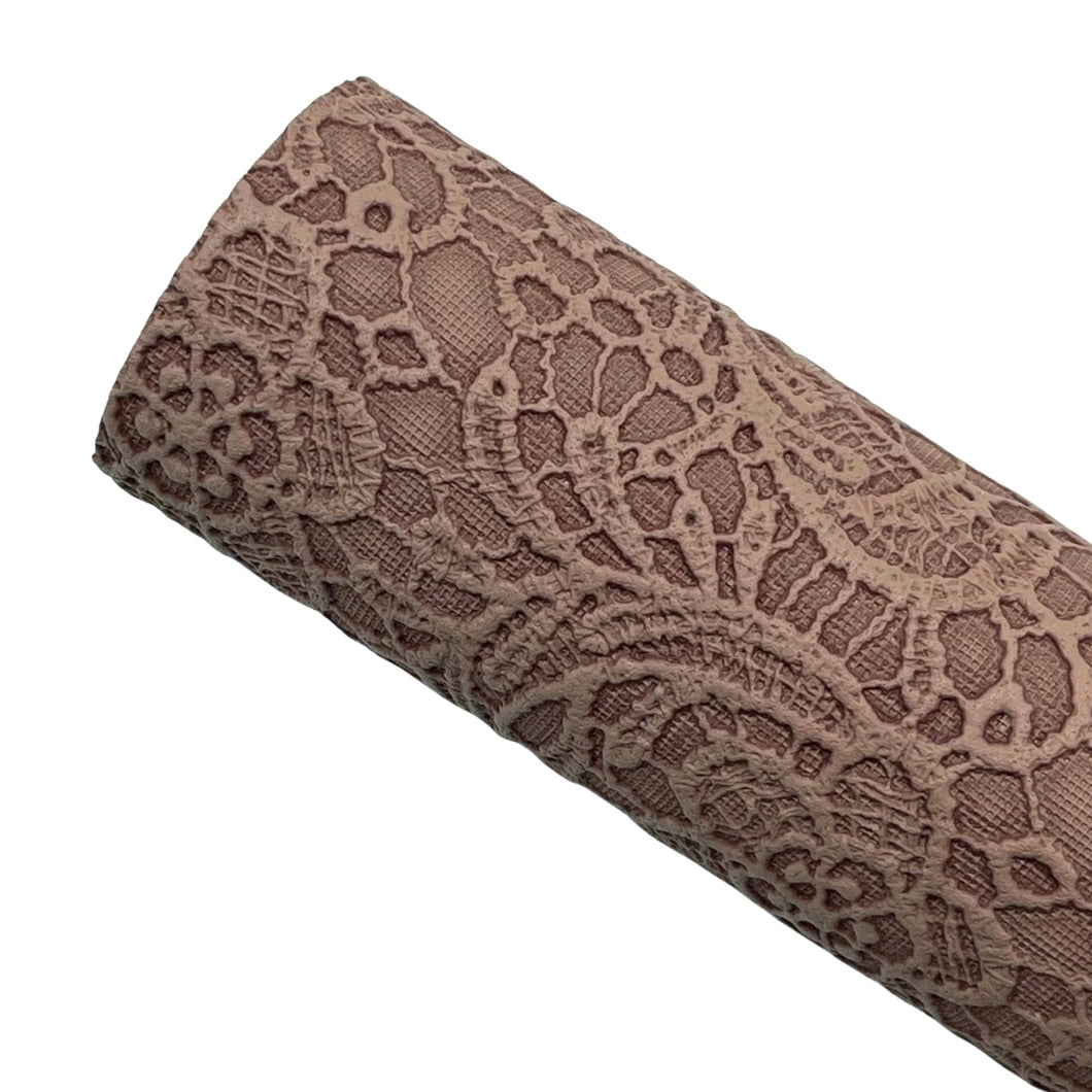 MAUVE FLORAL LACE - Textured Faux Leather
