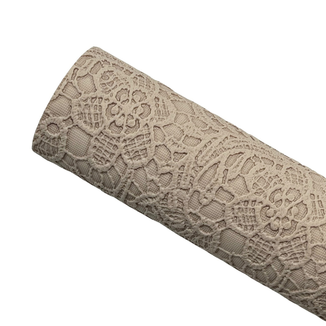 BEIGE FLORAL LACE - Textured Faux Leather