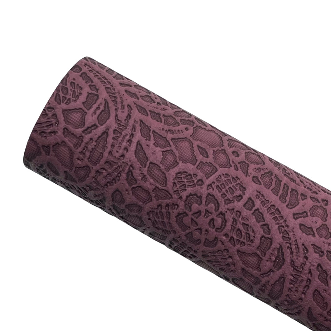 BURGUNDY FLORAL LACE - Textured Faux Leather