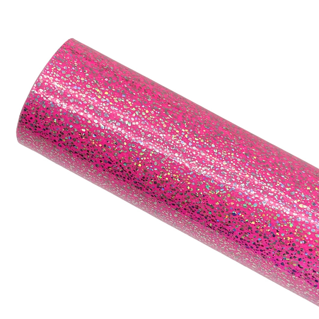 NEON PINK HOLO DOT - Faux Leather