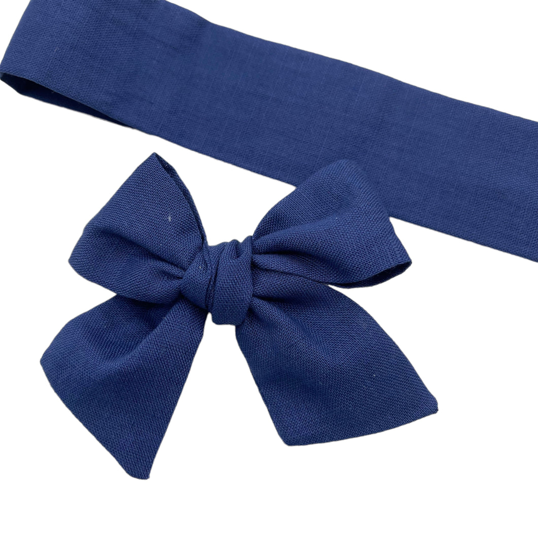 NAVY BLUE LINEN - Solid Bow Strip