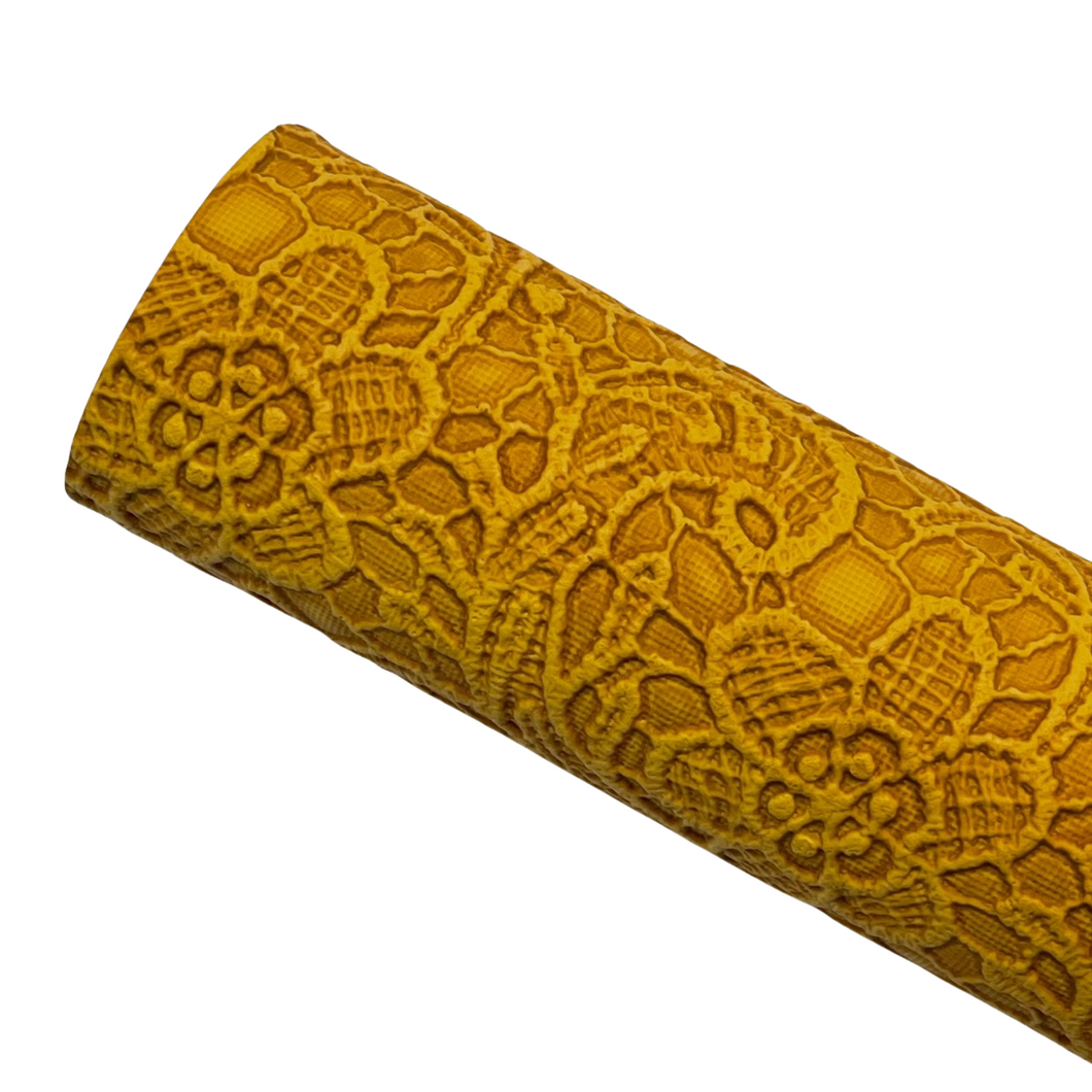 MUSTARD FLORAL LACE - Textured Faux Leather