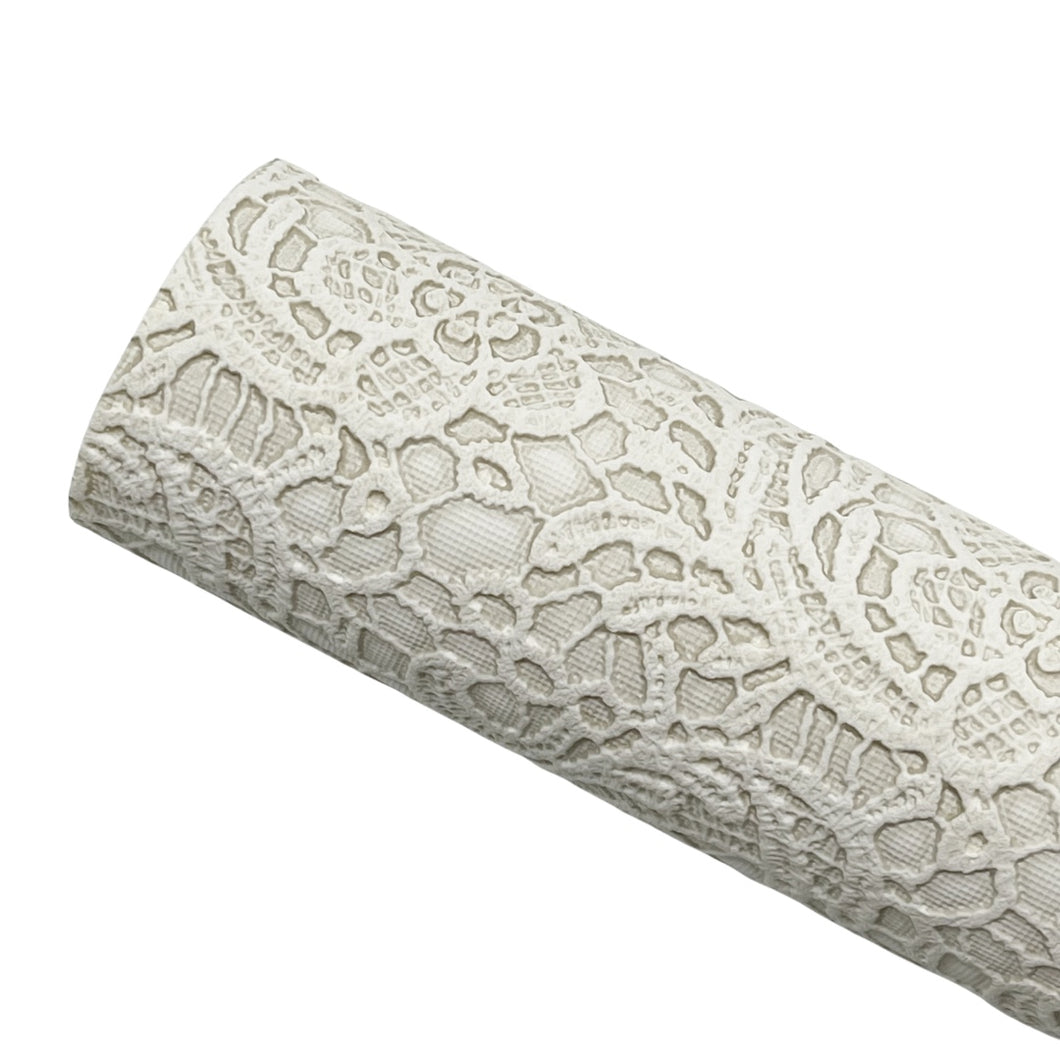 CREAM FLORAL LACE - Textured Faux Leather